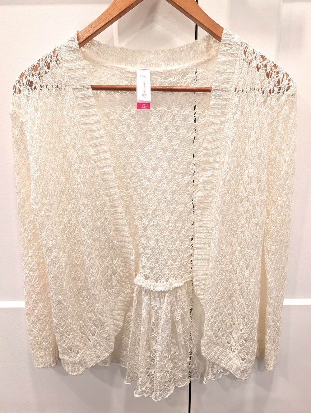 NO BOUNDARIES Women's White Crochet Lace Cardigan Size Large